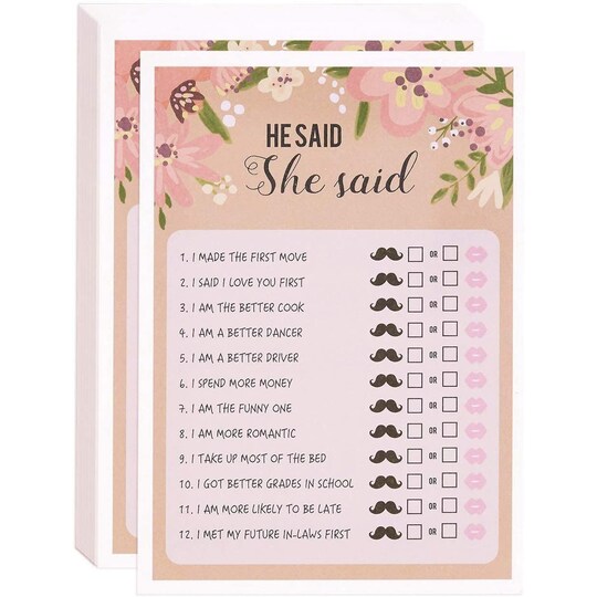 Floral Bridal Shower Games, He Said She Said Guessing Game for Wedding (50 Pack), Color: Pink | Michaels Floral Bridal Shower Games, He Said She Said Guessing Game for Wedding (50 Pack), Color: Pink | Michaels